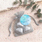 Blue Gold Cross Baptism Personalised Organza Bags with Chocolate Hearts