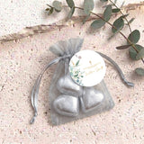 Green Leaves Gold Cross Baptism Personalised Organza Bags with Chocolate Hearts