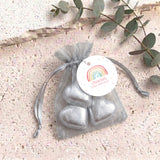 Pastel Rainbow First Birthday Personalised Organza Bags with Chocolate Hearts