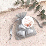 Pink Floral Boho Wedding Personalised Organza Bags with Chocolate Hearts