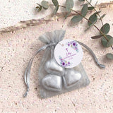 Pink Purple Roses First Holy Communion Personalised Organza Bags with Chocolate Hearts
