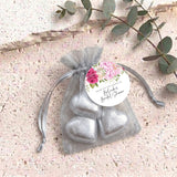 Pink Rose Waterfall Bridal Shower Personalised Organza Bags with Chocolate Hearts
