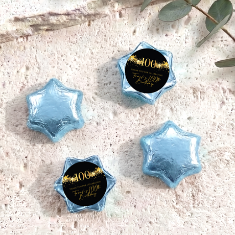 100Th Birthday Black Gold Stars Personalised Foil Covered Chocolate Stars