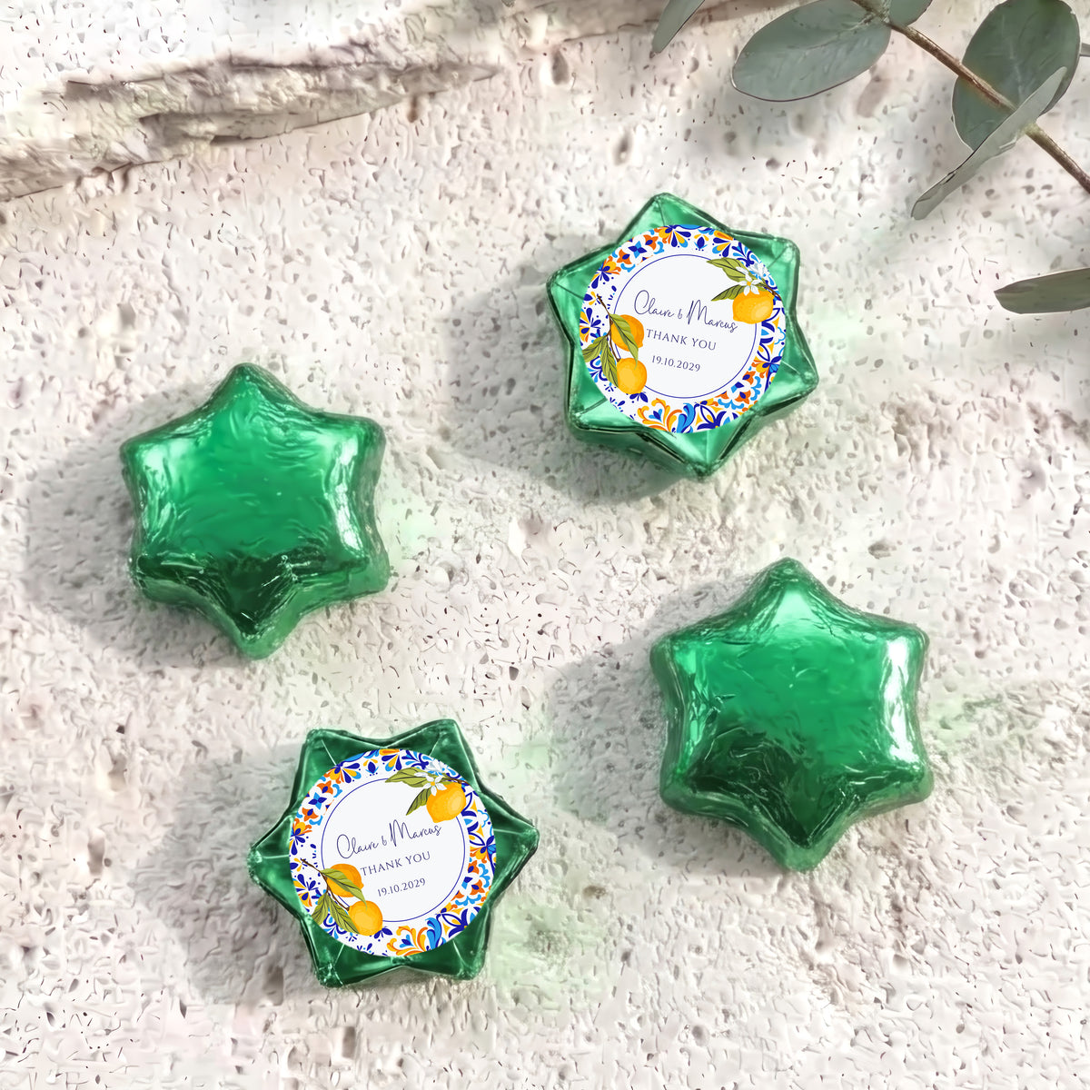 Amalfi Lemons Wedding Personalised Foil Covered Chocolate Stars