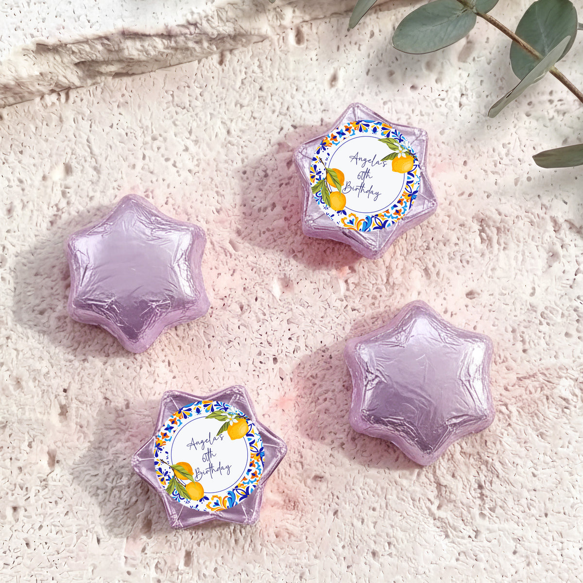 Amalfi Lemons 60th Birthday Personalised Foil Covered Chocolate Stars