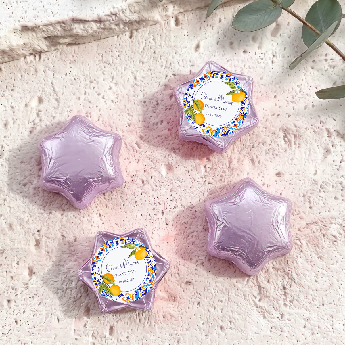 Amalfi Lemons Wedding Personalised Foil Covered Chocolate Stars