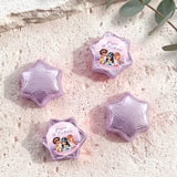 Lavender foil-covered chocolate stars, with a colorful mermaid birthday label star