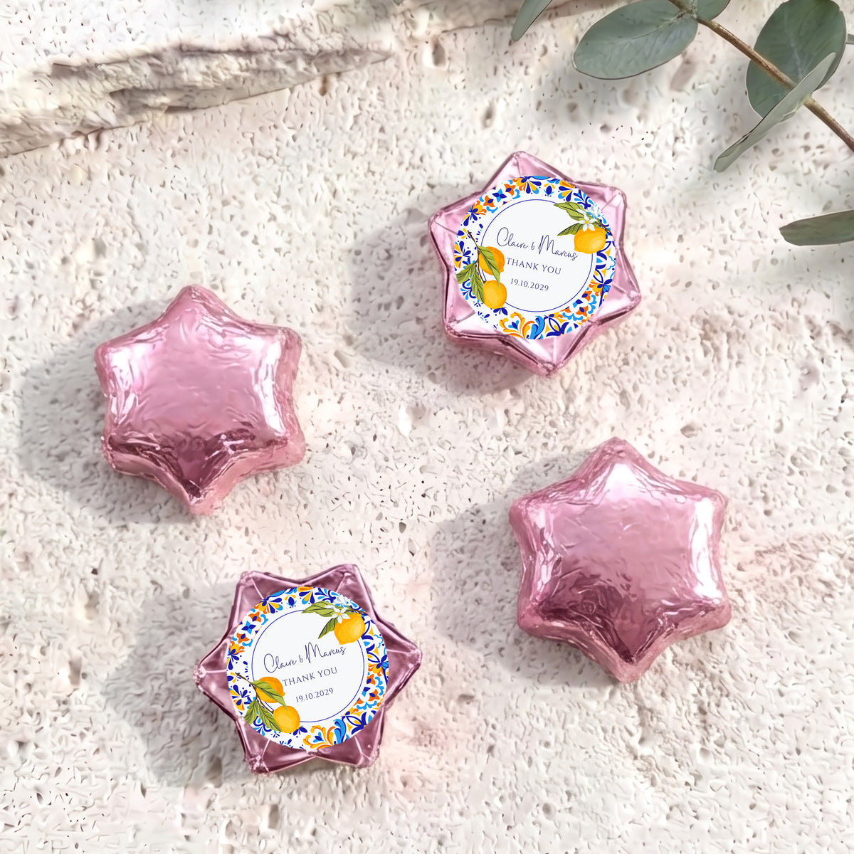 Amalfi Lemons Wedding Personalised Foil Covered Chocolate Stars