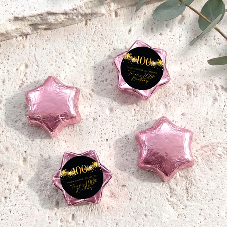 100Th Birthday Black Gold Stars Personalised Foil Covered Chocolate Stars