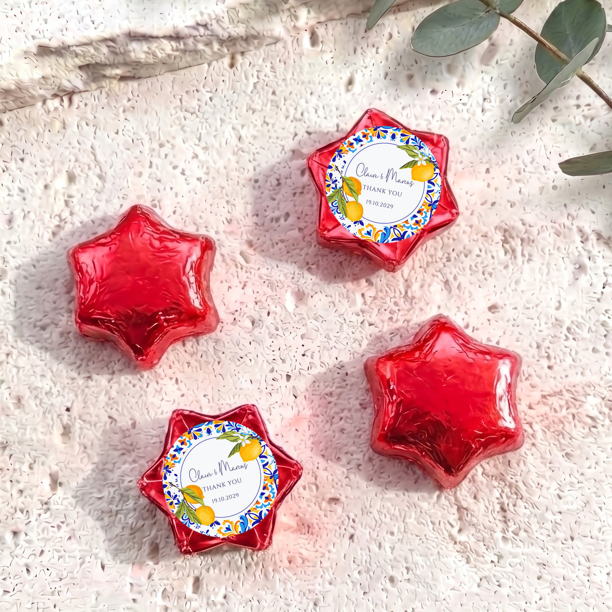 Amalfi Lemons Wedding Personalised Foil Covered Chocolate Stars