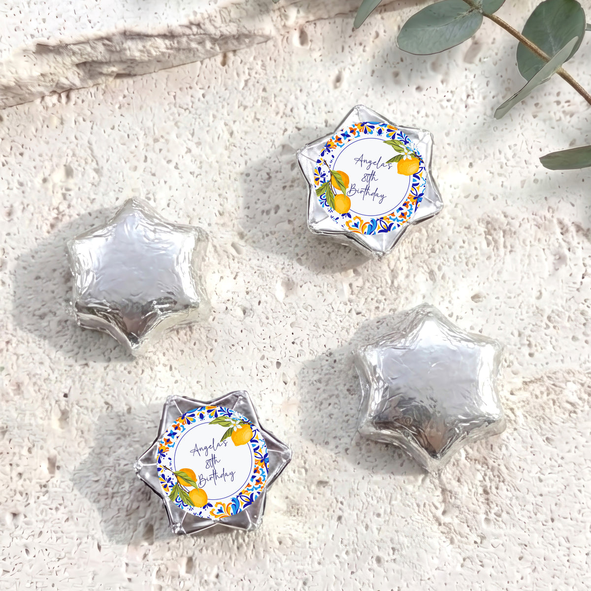 Amalfi Lemons 80th Birthday Personalised Foil Covered Chocolate Stars