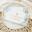 Turquoise blue and gold baptism chocolate bars with cross and thank-you text
