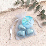 Blue Gold Cross Confirmation Personalised Organza Bags with Chocolate Hearts