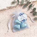 Navy Blue Waterfall Mothers Day Personalised Organza Bags with Chocolate Hearts
