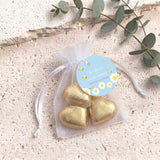 Blue Bumble Bee Baby Shower Personalised Organza Bags with Chocolate Hearts