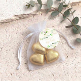 Cream Rose Waterfall Wedding Personalised Organza Bags with Chocolate Hearts