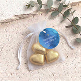 Deep Blue Gold Cross Confirmation Personalised Organza Bags with Chocolate Hearts
