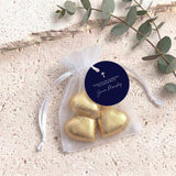 Navy Blue White Cross Christening Personalised Organza Bags with Chocolate Hearts