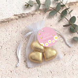 Pink Bumble Bee First Birthday Personalised Organza Bags with Chocolate Hearts