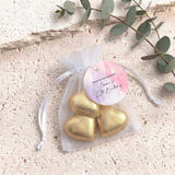 Pink Purple Marble Kids Birthday Personalised Organza Bags with Chocolate Hearts