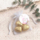 Pink Santa Personalised Organza Bags with Chocolate Hearts
