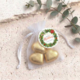 Christmas Wreath Personalised Organza Bags with Chocolate Hearts