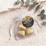 Christmas Gold Black Personalised Organza Bags with Chocolate Hearts