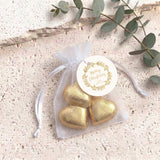 Christmas Gold Pine Personalised Organza Bags with Chocolate Hearts