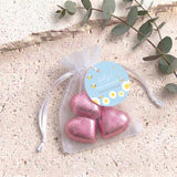 Blue Bumble Bee First Birthday Personalised Organza Bags with Chocolate Hearts