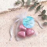 Blue Gold Marble Adult Birthday Personalised Organza Bags with Chocolate Hearts