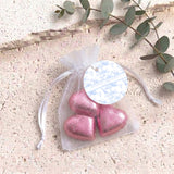 Blue Safari Toile Christening Personalised Organza Bags with Chocolate Hearts
