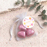 Bright Daisies First Birthday Personalised Organza Bags with Chocolate Hearts
