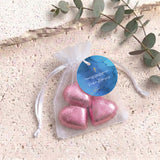 Deep Blue Gold Cross Christening Personalised Organza Bags with Chocolate Hearts
