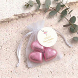 Floral Holy Cross Baptism Personalised Organza Bags with Chocolate Hearts
