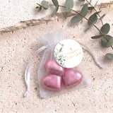 Green Leaves Gold Cross Baptism Personalised Organza Bags with Chocolate Hearts