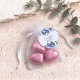 Navy Floral Waterfall Christening Personalised Organza Bags with Chocolate Hearts