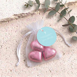 Pastel Blue White Cross Christening Personalised Organza Bags with Chocolate Hearts