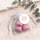 Pastel Rainbow First Birthday Personalised Organza Bags with Chocolate Hearts