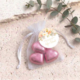 Peach Cream Roses Waterfall Weddings Personalised Organza Bags with Chocolate Hearts