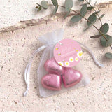 Pink Bumble Bee First Birthday Personalised Organza Bags with Chocolate Hearts