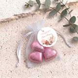 Pink Floral Boho Wedding Personalised Organza Bags with Chocolate Hearts