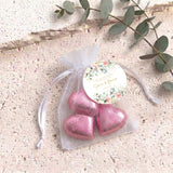 Pink Rose Waterfall Wedding Personalised Organza Bags with Chocolate Hearts
