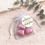 Watercolour Christmas Personalised Organza Bags with Chocolate Hearts