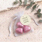 Corporate Personalised Organza Bags with Chocolate Hearts