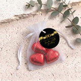 90Th Birthday Black Gold Stars Personalised Organza Bags with Chocolate Hearts