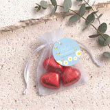 Blue Bumble Bee First Birthday Personalised Organza Bags with Chocolate Hearts