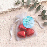 Blue Gold Marble Adult Birthday Personalised Organza Bags with Chocolate Hearts