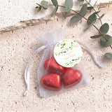 Cream Rose Waterfall Wedding Personalised Organza Bags with Chocolate Hearts