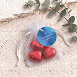 Deep Blue Gold Cross Confirmation Personalised Organza Bags with Chocolate Hearts
