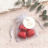 Floral Holy Cross Baptism Personalised Organza Bags with Chocolate Hearts